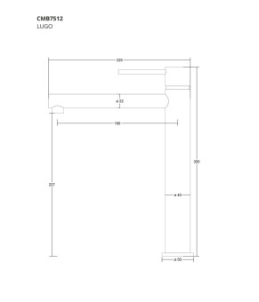 Смеситель для раковины (умывальника) CORSAN LUGO BLACK MATT черный высокий * (CMB7512BL)