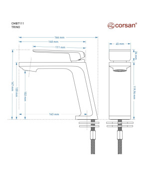 Смеситель для раковины (умывальника) CORSAN TRINO BLACK MATT черный низкий * (CMB7111BL)