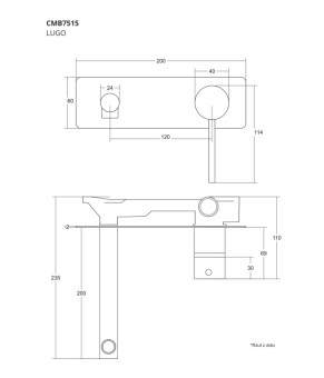 Смеситель для раковини (умывальника) CORSAN LUGO BLACK MATT + BOX  скрытого монтажа * (CMB7515BL)