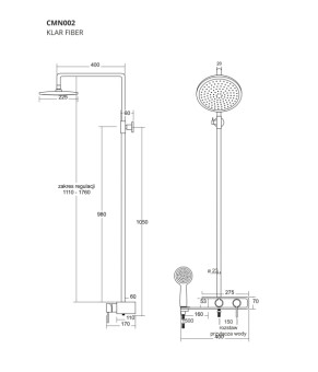 Душевой гарнитур CORSAN KLAR FIBER CHROME WHITE * (CMN002 BIAŁY)