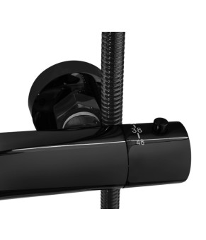 Душевой гарнитур REA LUNGO BLACK GLOSSY с термостатом и изливом (REA-P8763)