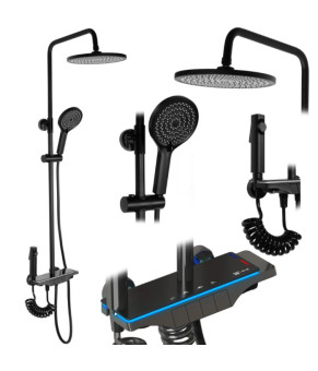 Душевой гарнитур REA SAVIO LED BLACK с термостатом (REA-P8410)