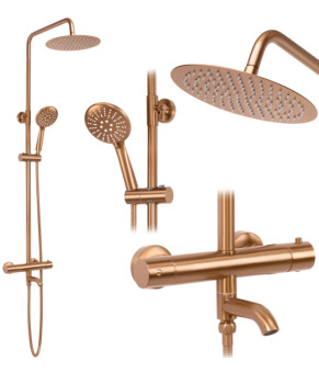 Душевой гарнитур REA LUNGO BRUSHED COPPER с термостатом и изливом  (REA-P8807)