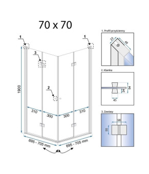 Душевая кабина REA FOLD N2 70x70 CHROME  (REA-K7444 + REA-K7444)