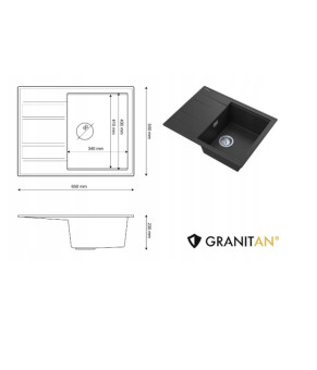 Кухонная мойка GRANITAN LUGO BLACK черная с белым вкраплением * (LUGO GRANIT)