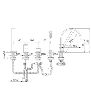 Смеситель для ванны KOHLMAN AXIS CHROME на борт ванны  (QB244N)
