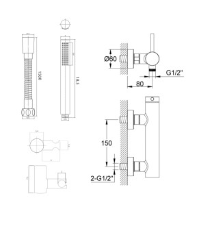 Смеситель для ванны и душа KOHLMAN AXEL BLACK настенный без излива (KPL-QW120AB)