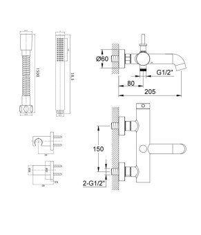 Смеситель для ванны и душа KOHLMAN AXEL CHROME настенный с изливом  (KPL-QW110A)