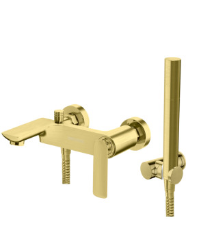 Смеситель для ванны и душа KOHLMAN EXPERIENCE BRUSHED GOLD настенный с изливом (KPL-QW110EGDB)
