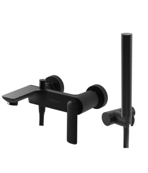 Смеситель для ванны и душа KOHLMAN EXPERIENCE BLACK MATT настенный с изливом (KPL-QW110EB)