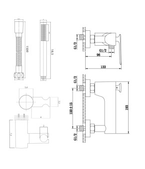 Смеситель для ванны и душа KOHLMAN EXPERIENCE GRAPHITE настенный без излива  (KPL-QW120EG)