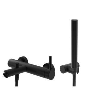 Смеситель для ванны и душа KOHLMAN ROXIN BLACK настенный с изливом (KPL-QW110RB)