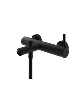 Смеситель для ванны и душа KOHLMAN ROXIN BLACK настенный с изливом (KPL-QW110RB)