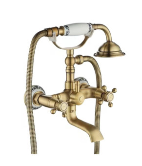 Смеситель для ванны и душа REA RUSTICO ANTIQUE GOLD настенный с изливом (REA-B0702)