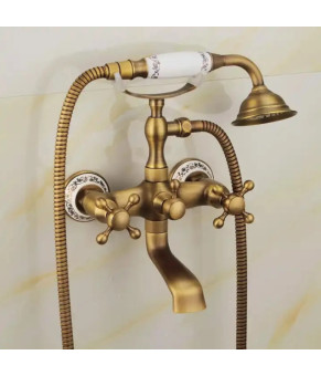 Смеситель для ванны и душа REA RUSTICO ANTIQUE GOLD настенный с изливом (REA-B0702)