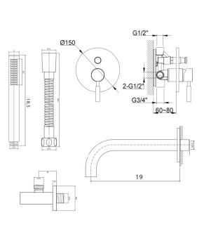 Смеситель для ванны и душа KOHLMAN ROXIN CHROME + BOX скрытого монтажа  (KPL-QW210R)
