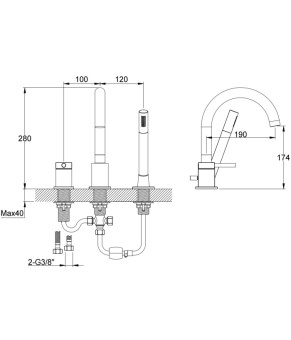 Смеситель для ванны KOHLMAN AXEL GRAPHITE на борт ванны  (QB241AG)