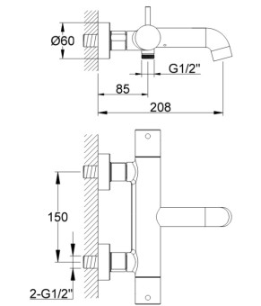 Смеситель для ванны и душа с термостатом KOHLMAN AXEL GRAPHITE настенный (KPL-QW710AG)