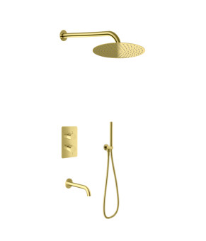 Душевая система KOHLMAN AXEL 30 GOLD с термостатом + BOX скрытого монтажа (KPL-QW433AGD30)