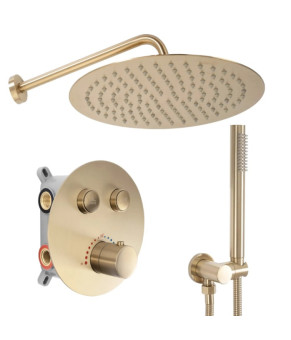 Душевая система REA LUNGO BRUSHED GOLD c термостатом + BOX скрытого монтажа (REA-P8551)