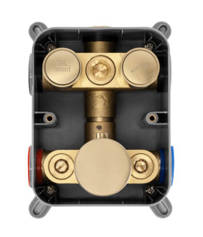 Душевая система REA LUNGO BRUSHED GOLD c термостатом + BOX скрытого монтажа (REA-P8551)