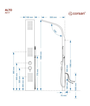 Душевая панель CORSAN ALTO SILVER (A017MSL)