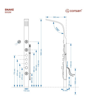 Душевая панель CORSAN SNAKE BLACK (S002MBL)