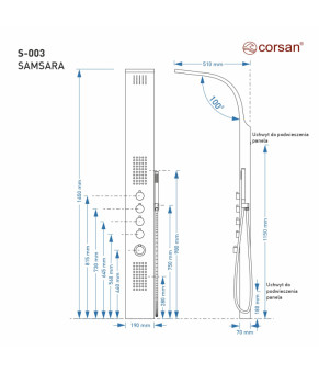 Душевая панель CORSAN SAMSARA BLACK (S003MBL)