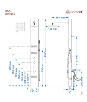 Душевая панель CORSAN NEO INOX LED (S060MSLLED)