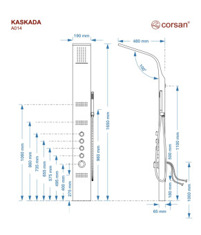 Душевая панель CORSAN KASKADA WHITE с термостатом  (A014TWH)