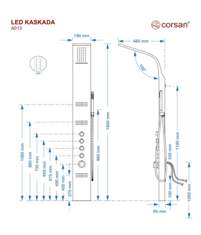 Душевая панель CORSAN KASKADA BLACK LED (A014MBLLED)