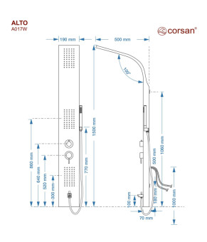 Душевая панель CORSAN ALTO BLACK с изливом (A017MBLW)