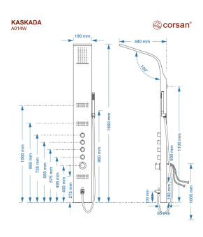 Душевая панель CORSAN KASKADA BLACK с изливом (A014MBLW)