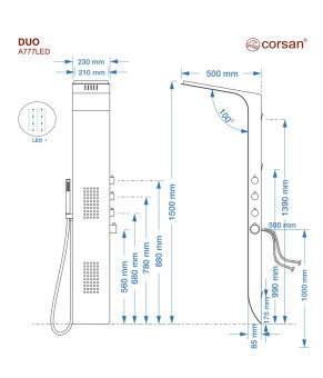 Душевая панель CORSAN DUO BLACK WHITE LED (A777MWHBLLED)