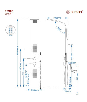 Душевая панель CORSAN FESTO BLACK LED (S046MBLLED)