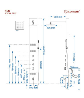 Душевая панель CORSAN NEO BLACK LED с изливом (S060MBLLEDW)