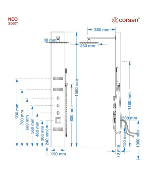 Душевая панель CORSAN NEO INOX с термостатом (S060TSL)