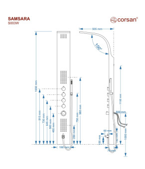 Душевая панель CORSAN SAMSARA BLACK с изливом  (S003MBLW)