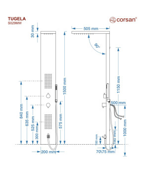 Душевая панель CORSAN TUGELA BLACK с изливом (S029MBLW)
