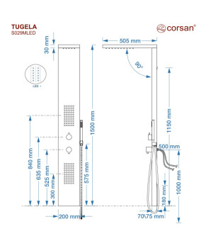 Душевая панель CORSAN TUGELA BLACK LED (S029MBLLED)