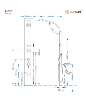 Душевая панель CORSAN ALTO BLACK  (A017MBL)
