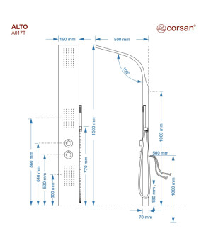 Душевая панель CORSAN ALTO BLACK с термостатом (A017TBL)
