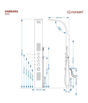 Душевая панель CORSAN SAMSARA GRAPHITE GunMetal (S003MGM)