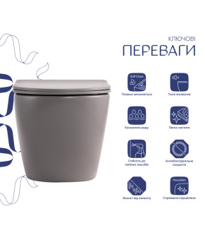 Унітаз підвісний Robin Ultra Quiet 490×365×325 мм, Stone Grey, з сидінням Slim Duroplast / Soft-close / Quick Release QT13332381АSSG Qtap