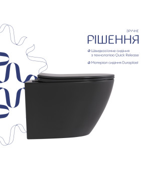 Унітаз підвісний Robin Ultra Quiet 490×365×325 мм, Anthracite, з сидінням Slim Duroplast / Soft-close / Quick Release QT13332381АSAN Qtap