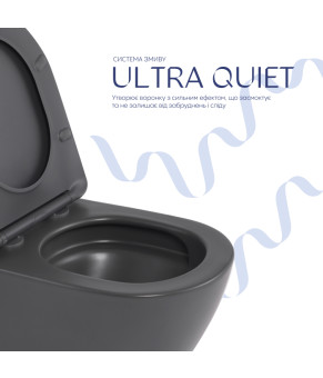 Унітаз підвісний Robin Ultra Quiet 490×365×325 мм, Anthracite, з сидінням Slim Duroplast / Soft-close / Quick Release QT13332381АSAN Qtap