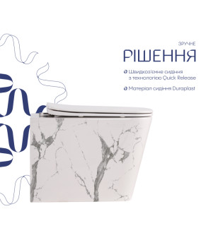 Унітаз підвісний Tern Ultra Quiet 490×365×325 мм, Marble, з сидінням Slim Duroplast / Soft-close / Quick Release QT17332303ASMR Qtap