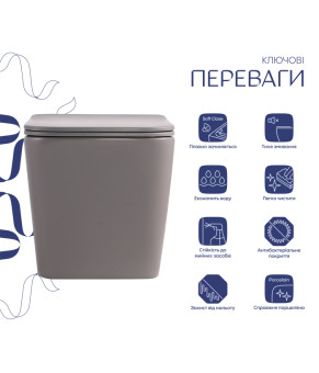 Унітаз підвісний Tern Ultra Quiet 490×365×325 мм, Stone Grey, з сидінням Slim Duroplast / Soft-close / Quick Release QT17332303ASSG Qtap