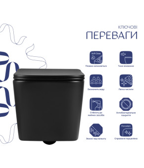 Унітаз підвісний Qtap Crow Ultra Quiet 485×340×290 мм, Matt Black, з сидінням Slim Duroplast/ Soft-close/ Quick Release QT05335171MB