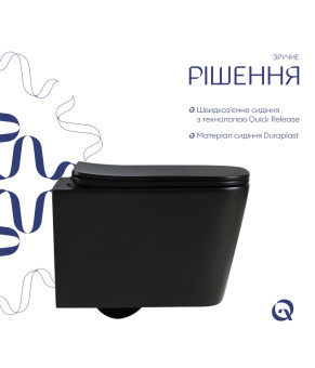 Унітаз підвісний Qtap Crow Ultra Quiet 485×340×290 мм, Matt Black, з сидінням Slim Duroplast/ Soft-close/ Quick Release QT05335171MB